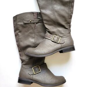 Jasmin Grey Faux Leather Wide Calf Riding Boots with Buckles NWOT